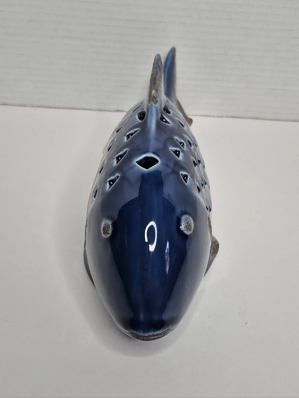 Pier 1 Vintage Cobalt Blue Ceramic Large Fish Tealight Candleholder NWT Rare